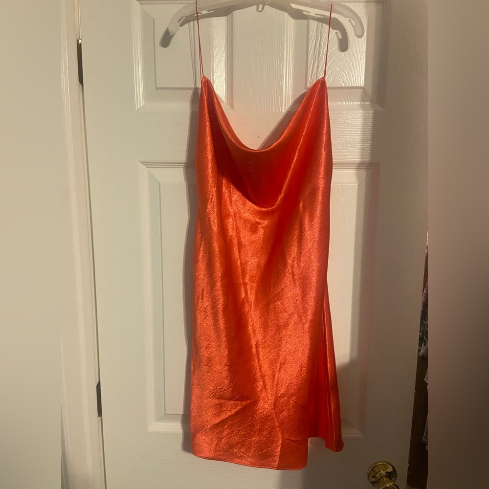 Orange satin mini dress